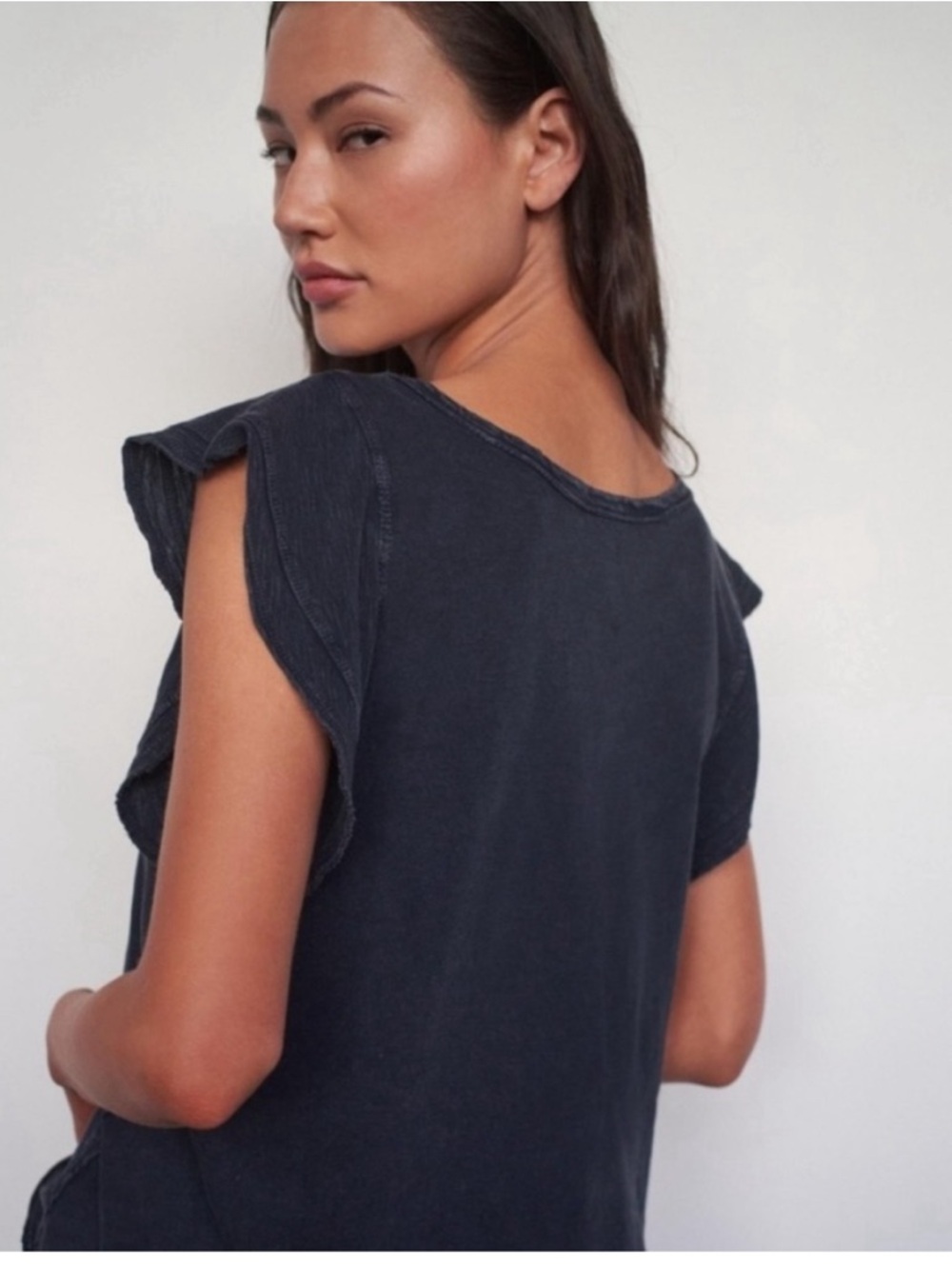 Daily practice ruffle cap sleeve tee navy blue small s p anthropologie